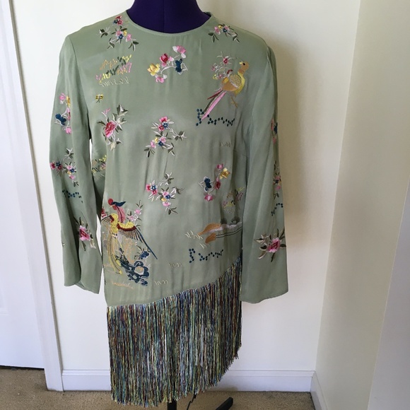 Zara Print Embroidered Fringe Shirt Brand New - Picture 1 of 11